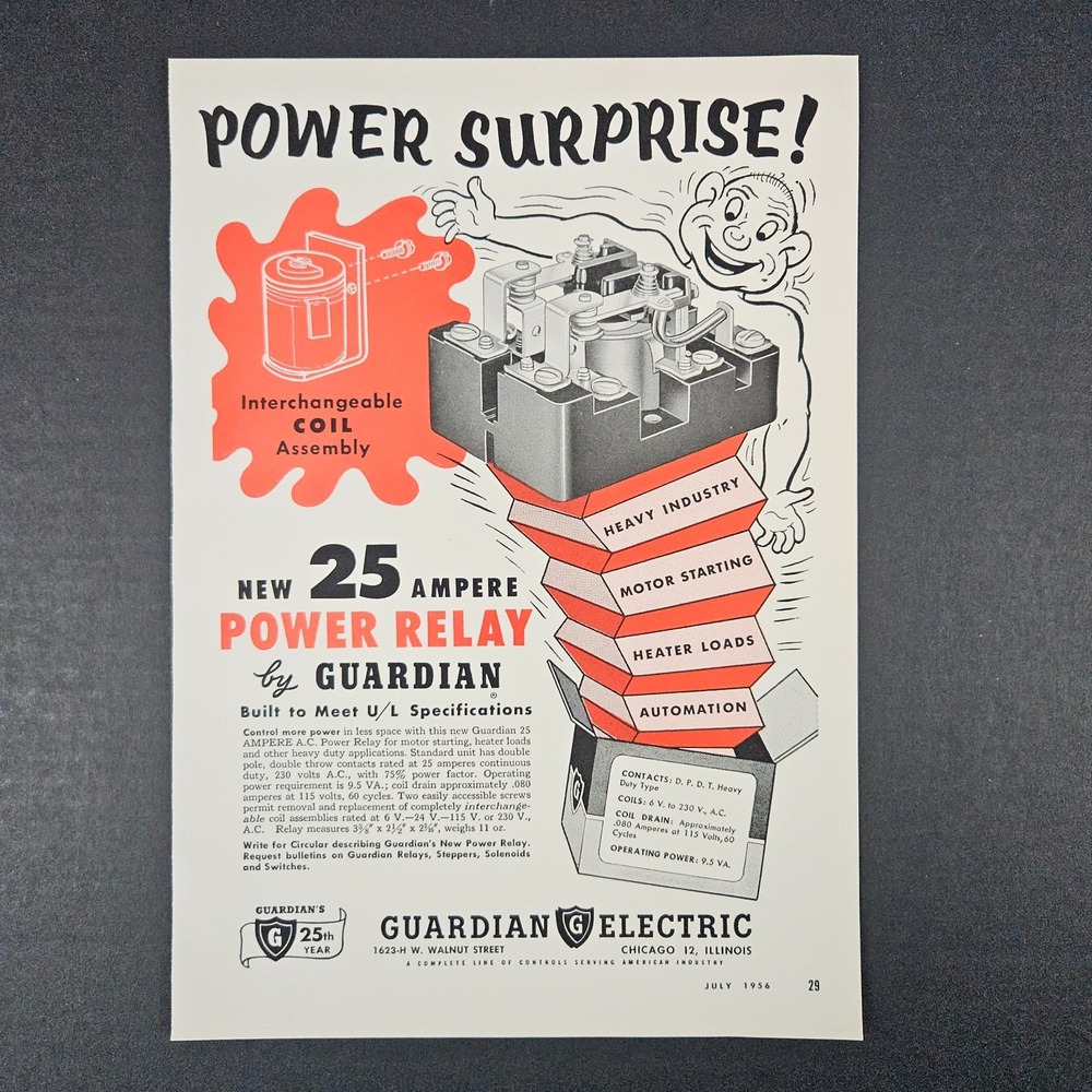 1956 Guardian Electric‎ Power Relay Vintage Print Ad Jack in the Box Chicago IL